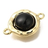 Brass Pave Black Glass Half Round Links Connector Charms KK-K388-19G-2