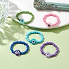 Handmade Evil Eye Lampwork Beads and Baking Paint Glass Stretch Finger Rings RJEW-JR00675-2