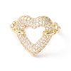 Clear Cubic Zirconia Heart Cuff Ring KK-D067-31G-RS-2