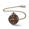 Ebony Wood Pocket Watch with Brass Curb Chain and Clips WACH-D017-A01-04AB-1