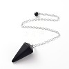 Platinum Tone Brass Black Agate Cone Hexagonal Pointed Dowsing Pendulums MAK-M015-01C-1