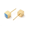 Long-Lasting Plated Cube with Enamel Evil Eye Stud Earring EJEW-E272-01G-01-2