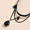 Glass Teardrop Tassel Alloy Chain Velvet Cord Anklets for Women FS-WGE307F-01-4
