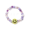 3Pcs 3 Color Glass Seed & Acrylic Smiling Face Beaded Stretch Rings Set RJEW-JR00577-3