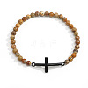 Men's Picture Jasper Beaded Cross Bracelet MS7461-10-1