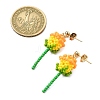 304 Stainless Steel Rose Glass Seed Beaded Dangle Stud Earrings EJEW-MZ00333-02-3