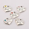 Wedding Theme Antique Silver Tone Tibetan Style Alloy Heart with Mother of the Bride Rhinestone Charms X-TIBEP-N005-18-1