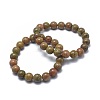 Natural Unakite Bead Stretch Bracelets X-BJEW-K212-A-042-1