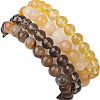 4Pcs Constellation 8mm Round Natural Yellow Tiger Eye & Jade & Synthetic Citrine & Smoky Quartz Beaded Stretch Bracelets for Women BJEW-JB10635-5