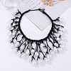 Plastic Baroque Pearl Nuggets Beads Tassel Woven Black Waxed Cord Bib Necklaces for Women FS-WG578A2-02-1