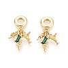 Brass Pave Clear and Green Cubic Zirconia European Dangle Charms KK-T079-86G-1