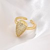 Rack Plating Brass Micro Pave Clear Cubic Zirconia Open Cuff Finger Rings for Women RJEW-M028-101G-2