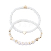 2Pcs 2 Styles Frosted Faceted Glass Beaded Stretch Bracelet Sets BJEW-JB10452-01-1