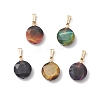 Natural Tiger Eye Faceted Hexagonal Cut Flat Round Charms PALLOY-JF04846-1