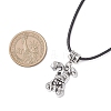 Alloy with Black Glass Rabbit Pendant Waxed Cord Necklaces for Women NJEW-JN05540-3