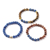 3Pcs 3 Style Natural & Synthetic Mixed Stone Stretch Bracelets Set with Wood Beaded for Women BJEW-JB08356-4