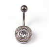 Flat Round Titanium Steel Micro Pave Cubic Zirconia Belly Rings AJEW-F019-15-1