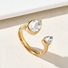 304 Stainless Steel Pave Clear Cubic Zirconia Cuff Open Rings for Women RJEW-F207-03A-G-1