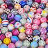 Printed Round with Baseball Pattern Silicone Focal Beads SI-JX0056A-104-4