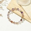 Round Natural Rutilated Quartz & Brass Beaded Stretch Bracelets for Women BJEW-JB14054-1