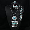 Flat Round Alloy with Resin Pendant Necklace & Stud Dangle Earring & Link Bracelet & Ring FS-WGB1F06-12-1