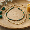 Faceted Round Natural Malachite and Faux Pearl Beaded Double Layer Necklaces with Stainless Steel Cable Chains for Women QA9990-1-2