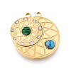 304 Stainless Steel Rhinestone & Synthesis Turquoise Pendants X-STAS-T074-14G-1