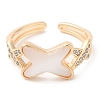 Natural Shell Criss Cross Open Cuff Ring with Cubic Zirconia RJEW-G288-05G-2