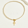 Stainless Steel Imitation Pearl Style Cross Pendant Vintage Necklace for Women NQ9987-1-1