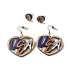 Heart with Word USA Wood Studs & Dangle Earrings Set SJEW-K002-02-1