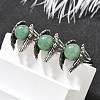 Natural Green Aventurine Wings Adjustable Rings RJEW-K241-04AS-12-2