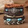 6Pcs 6 Styles Wood & Synthetic Turquoise Beaded Stretch Bracelets & Alloy Synthetic Turquoise Link Bracelets & Retro PU Leather Cord Bracelets for Men's FS-WG129F8-07-1
