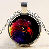 Flame Eagle Pattern Flat Round Glass Pendant Necklaces NJEW-N0051-017A-02-1