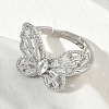 Adjustable Brass Butterfly Finger Rings with Clear Cubic Zirconia CU-CBA7E55-18P-01-3