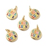 Flat Round with Word Good Luck Brass Enamel Pendants X-KK-G419-27G-1