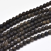 Frosted Natural Golden Sheen Obsidian Round Bead Strands G-F266-04-4mm