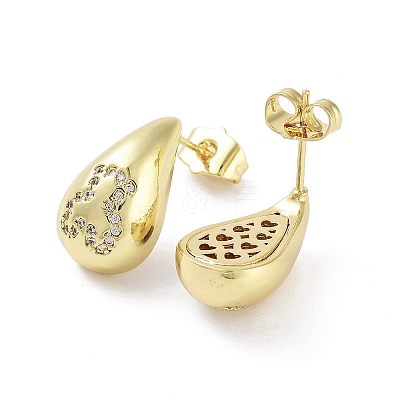 Teardrop Rack Plating Brass Cubic Zirconia Stud Earrings for Women EJEW-B047-02G-14-1
