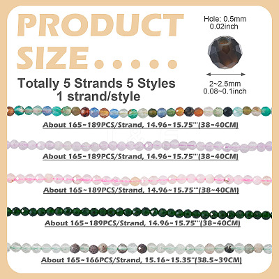 5 Strands 5 Styles Synthetic Green Goldstone & Natural Green Lodolite Quartz & Multi-Color Agate & Amethyst & Cherry Blossom Agate Beads Strands G-TA0003-10-1
