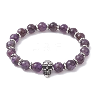 Natural Amethyst Stretch Bracelets BJEW-JB12184-03-1