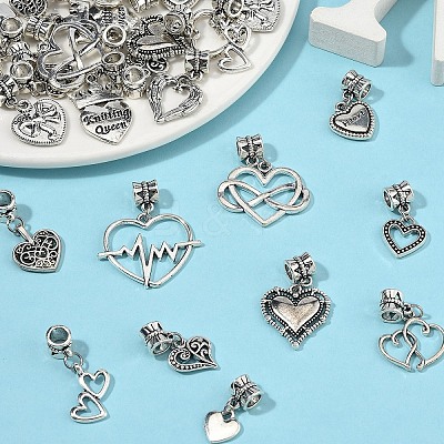 30Pcs 15 Styles Tibetan Style Alloy European Dangle Charms PALLOY-YW00072-1