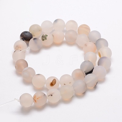 Frosted Natural Agate Round Beads Strands X-G-E322D-8mm-1