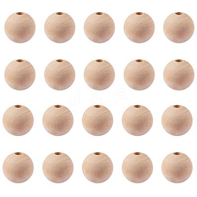 Round Unfinished Wood Beads WOOD-PH0004-30mm-LF-1