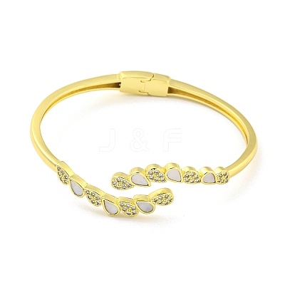 Teardrop Brass Micro Pave Clear Cubic Zirconia Open Cuff Bangles BJEW-Z062-19G-1