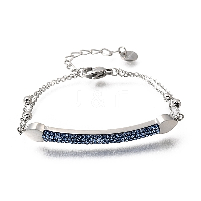 Heart Bar 304 Stainless Steel & Rhinestone Link Bracelets BJEW-A167-01P-03-1