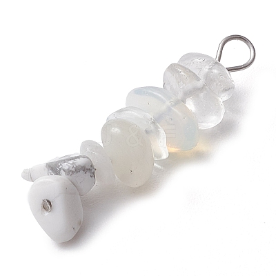 Gradient Color Natural Quartz Crystal & Synthetic White Howlite & Natural White Moonstone & Opalite Chip Beaded Pendants PALLOY-JF02790-01-1