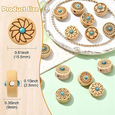 14Pcs 7 Styles Wood Beads WOOD-CJ0002-42-1
