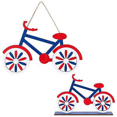 2Pcs 2 Style Independence Day Bicycle Boxwood Home Display Decorations & Pendant Ornaments DIY-GA0004-87-1