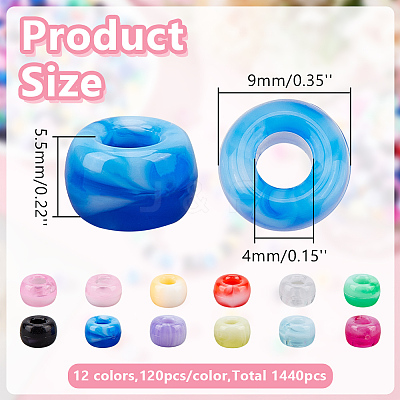 1440Pcs 12 Colors Acrylic and Resin Beads KY-GO0001-11-1