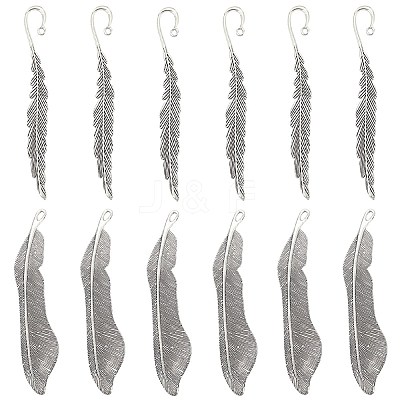 12Pcs 2 Style Tibetan Style Alloy Bookmarks Findings with Hole FIND-SC0006-55-1
