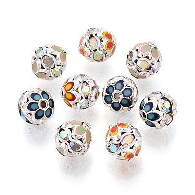 Round Brass Enamel Beads KK-Q080-01C-S-1